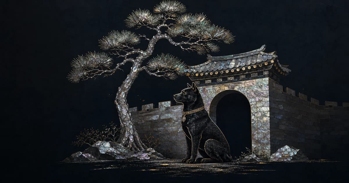갑술일주 甲戌의 기운을 표현한 자개 정물 일러스트