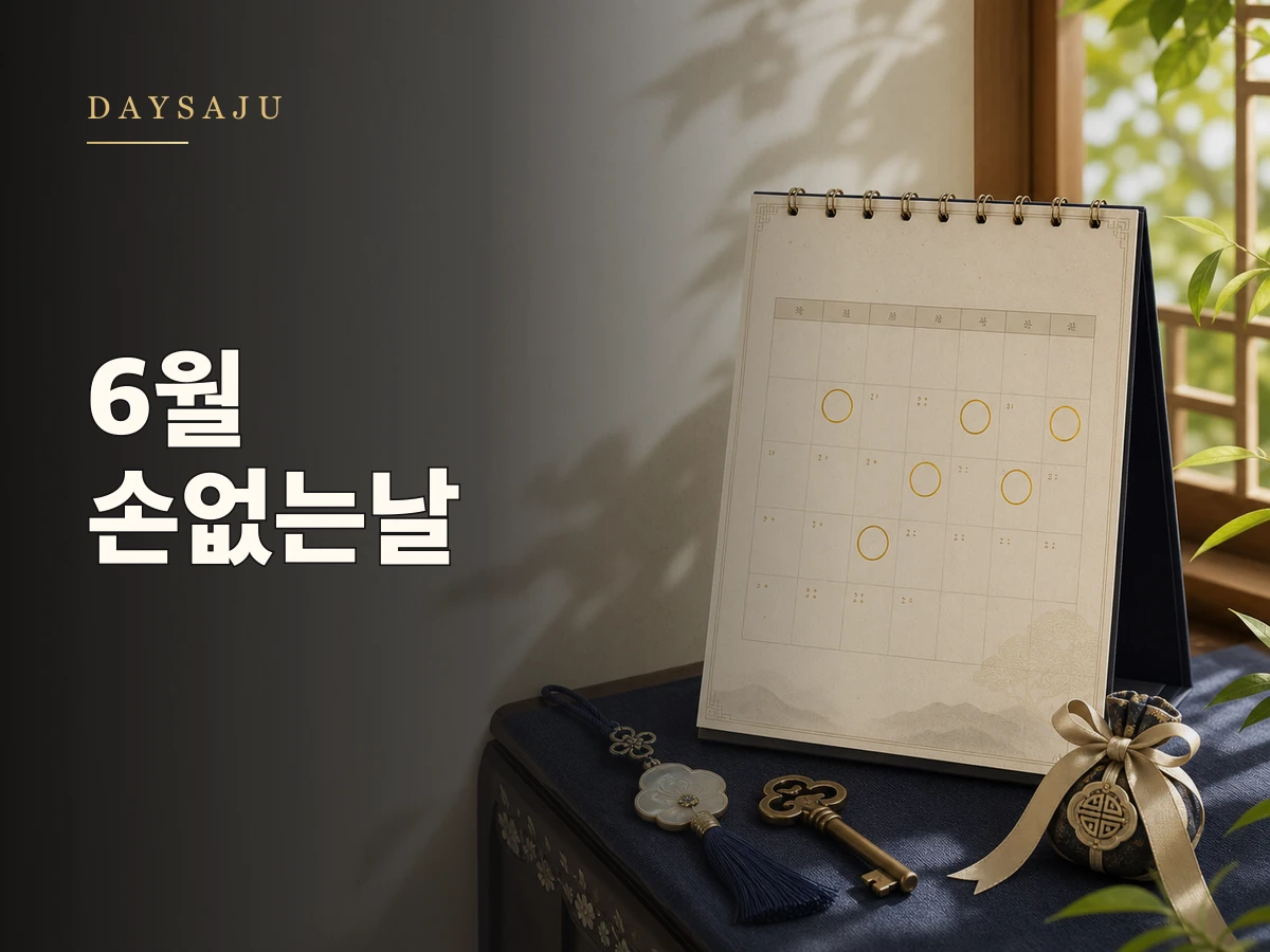 2026년 6월 손없는날 언제? 이사·결혼·개업 날짜 달력를 상징하는 데이사주 블로그 썸네일