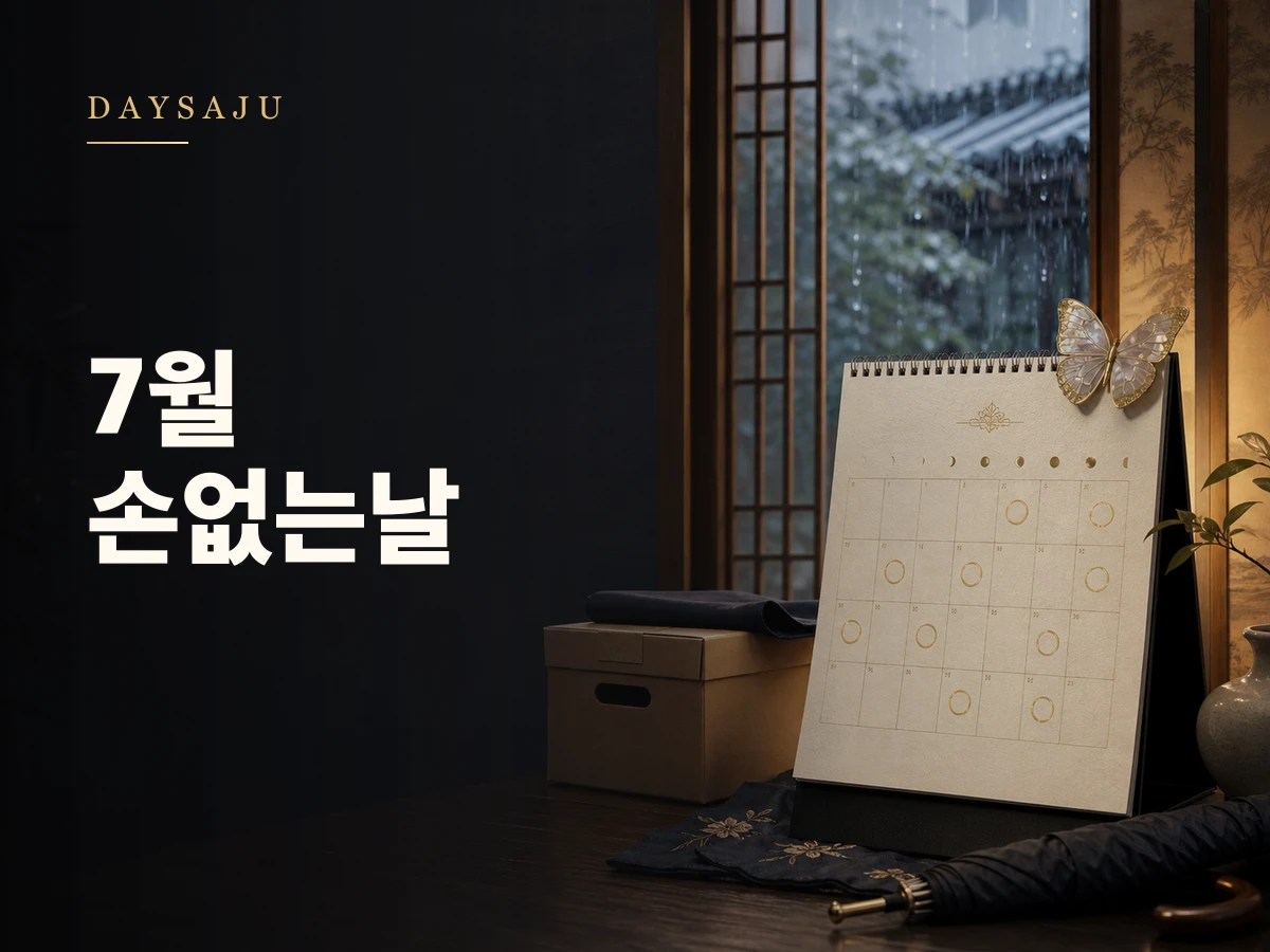 2026년 7월 손없는날 언제? 장마철 이사 날짜 달력를 상징하는 데이사주 블로그 썸네일