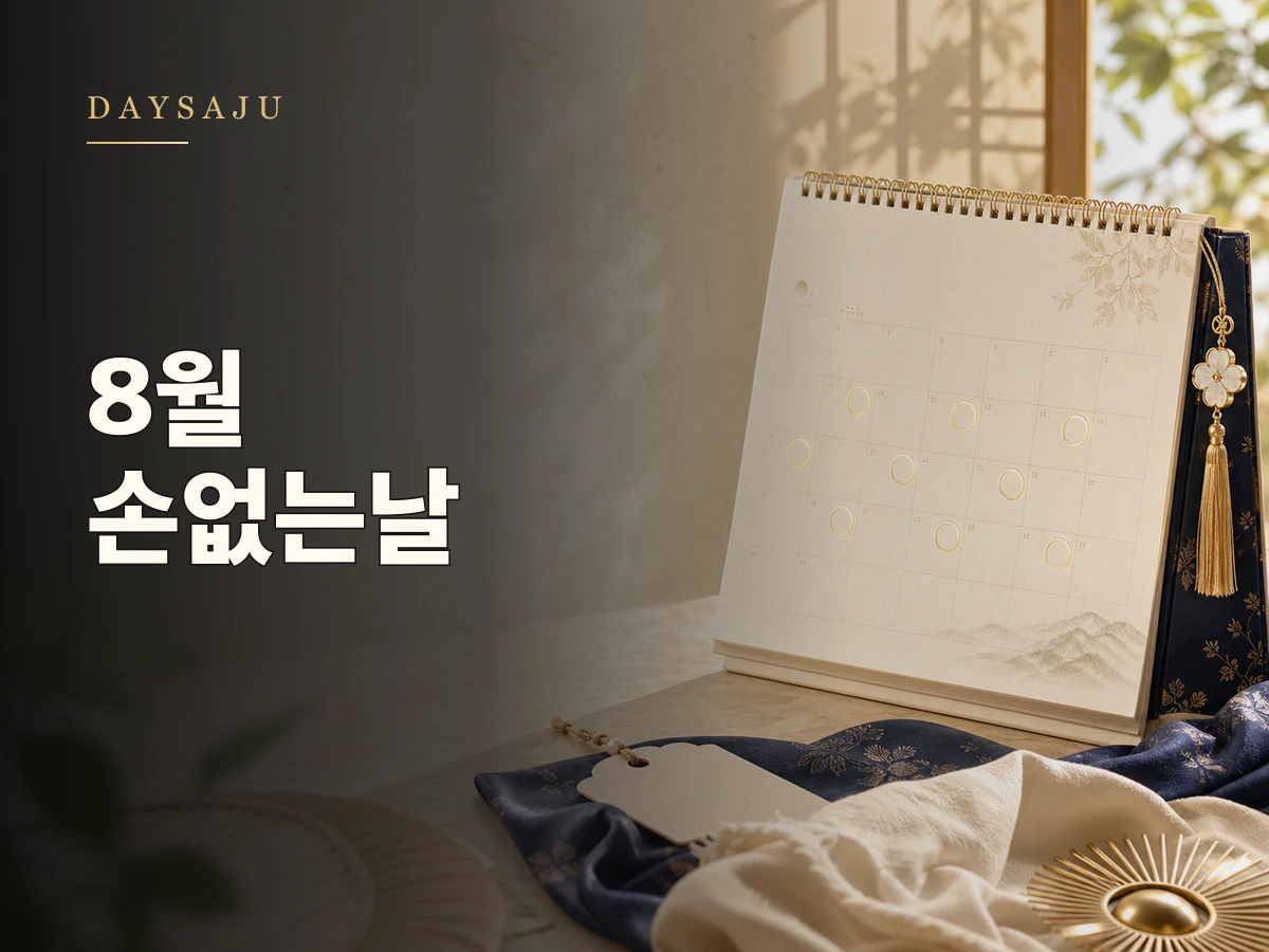 2026년 8월 손없는날 언제? 휴가철·폭염 이사 날짜 달력를 상징하는 데이사주 블로그 썸네일