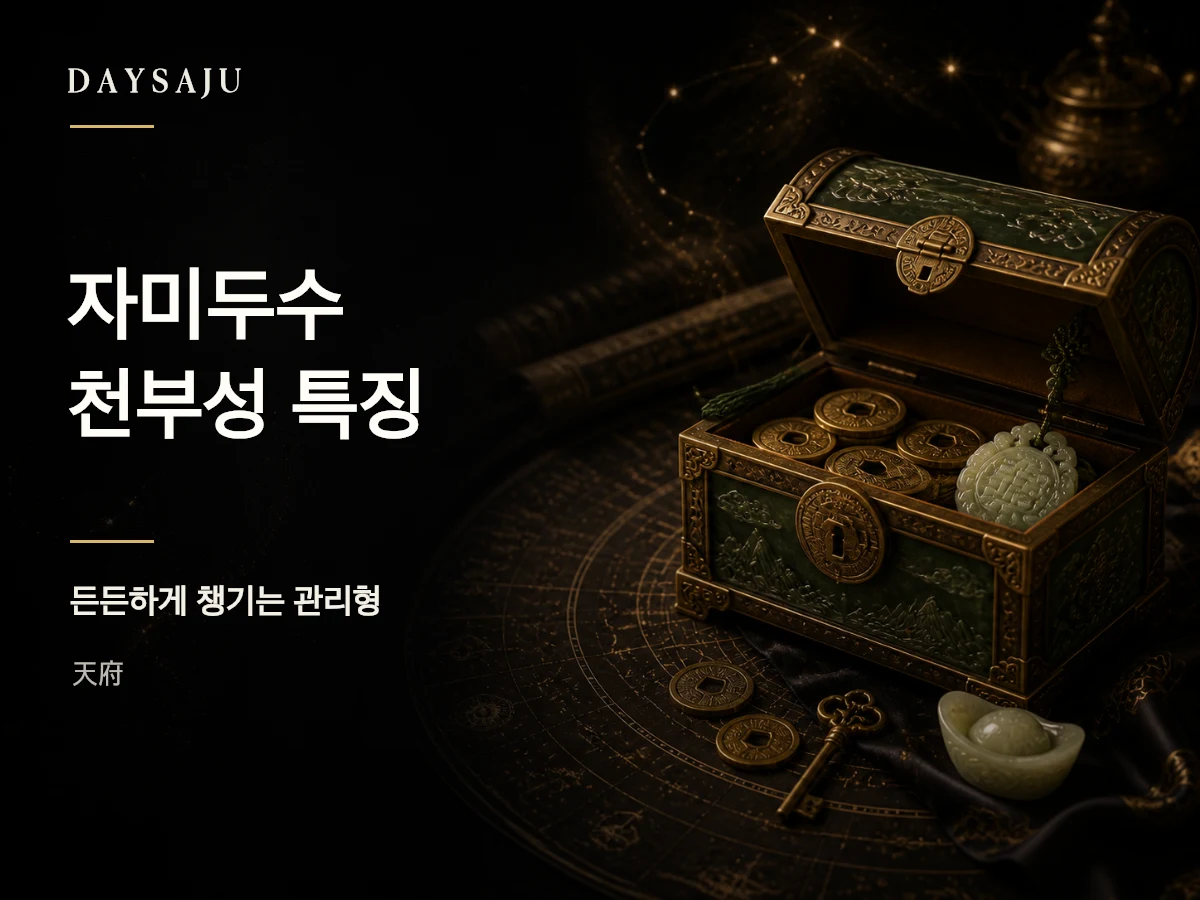 자미두수 천부성의 안정감과 자원 관리를 나타내는 명반 일러스트